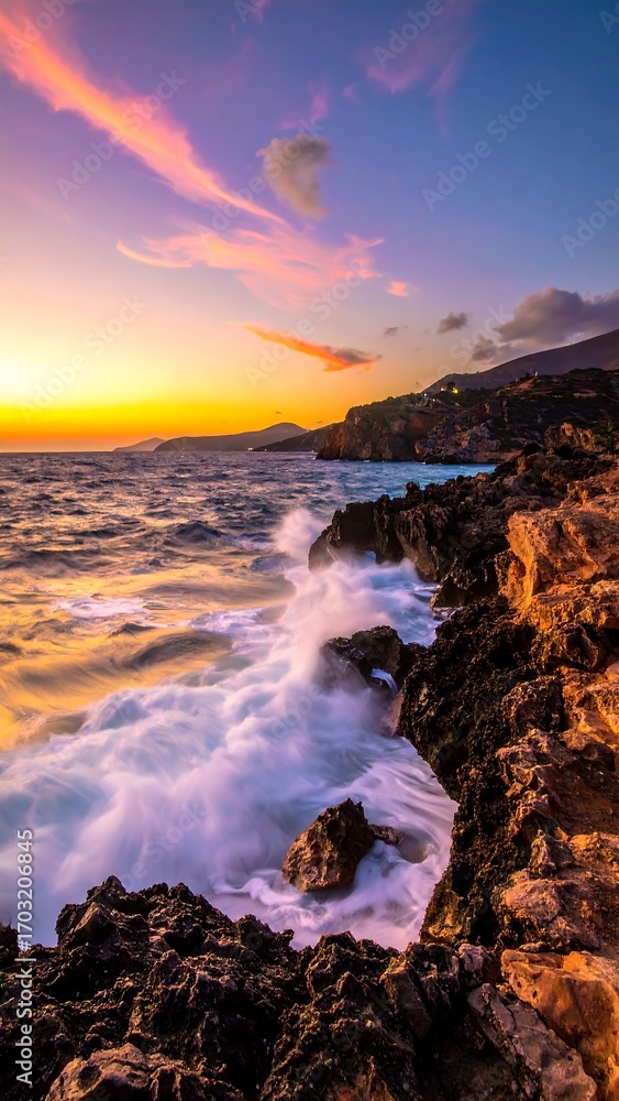 Naklejka premium Dramatic coastal sunset (1)