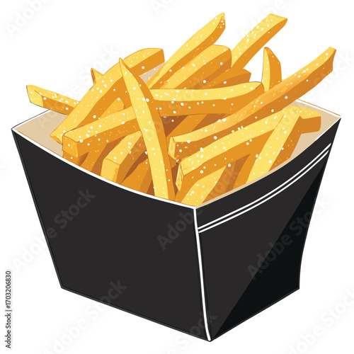 Crispy French Fries in a Black Container.