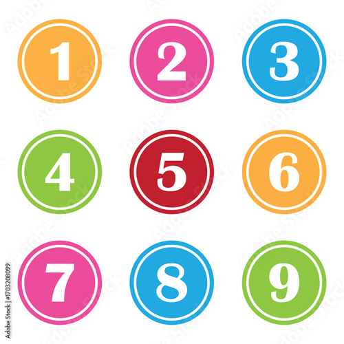 Set of 1-9 numbers, number long shadow flat eps 10.