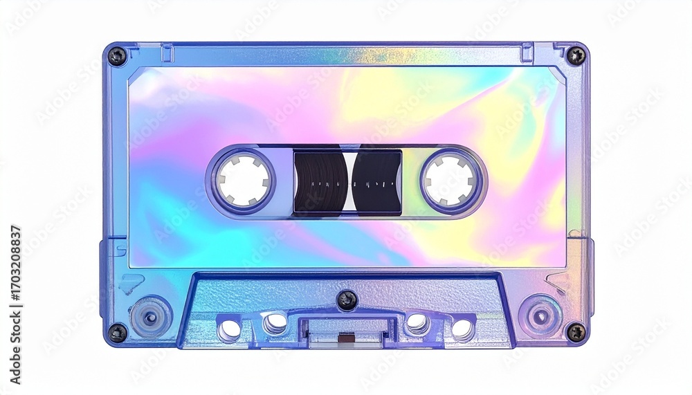 Obraz premium Holographic Audio Cassette Tape Isolated on Transparent Background