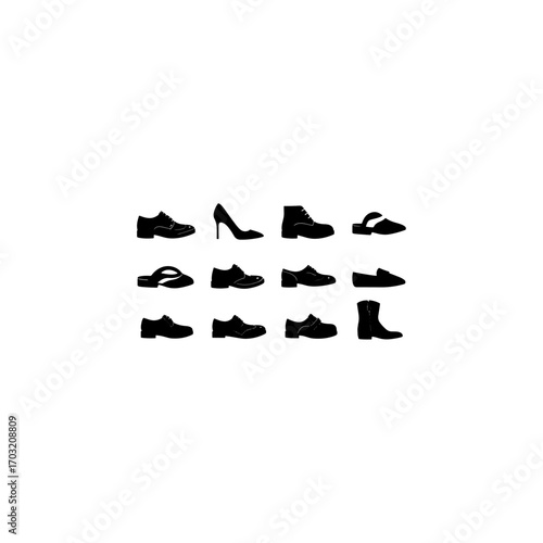 Silhouette shoe icon collection: footwear, fashion, and sneakers in flat style 