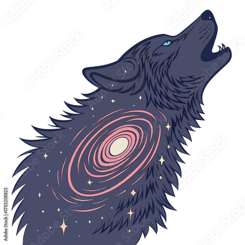 A striking vector illustration of a wolf and fish with tribal animal designs and patterns