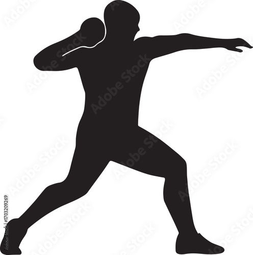 Shot put athlete silhouette vector in action, perfect for sports, track and field, and fitness designs.