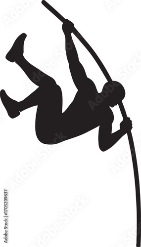 Pole vaulter silhouette vector clearing bar, perfect for track and field, sports, and athletic designs.