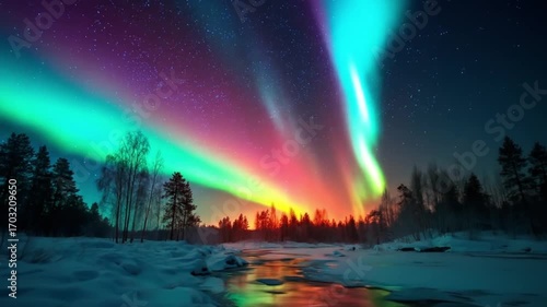 Wallpaper Mural Aurora borealis over frozen river Torontodigital.ca