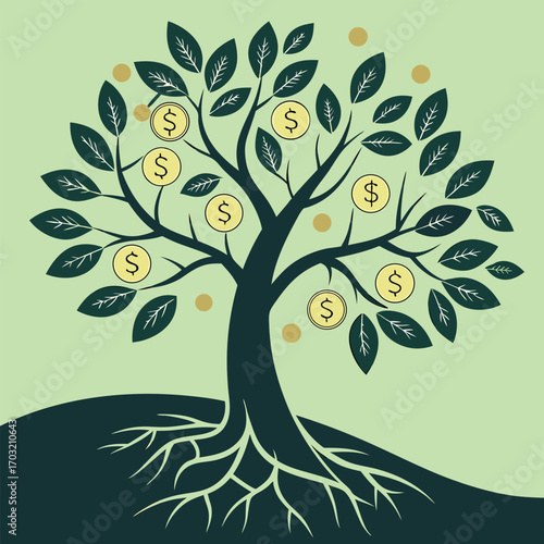 Money Tree Illustration - Financial Growth and Investment Concept.
