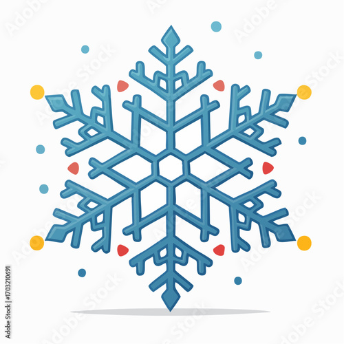 Vector illustration of a detailed snowflake icon, symmetrical, flat vector style, isolated on white