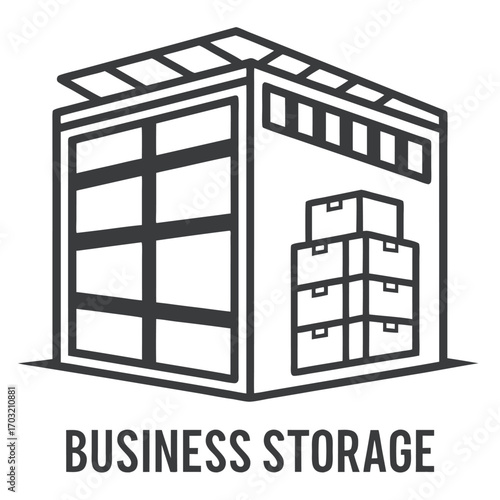 Business storage facility illustration with boxes inside for commercial use and rental.