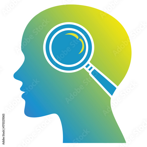 Conceptual illustration of a mind being examined with a magnifying glass.