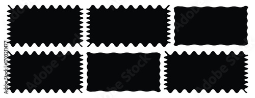 Set of vertical rectangle frames with wavy edges. Rectangular shapes with curvy borders. Mirror, picture or photo frameworks. Empty text boxes isolated on white background. Vector illustration. eps10
