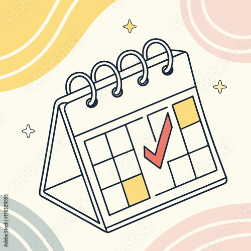 Calendar with Checkmark - Planning and Scheduling Illustration.
