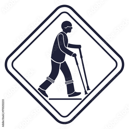 Elderly Person Walking with Cane.