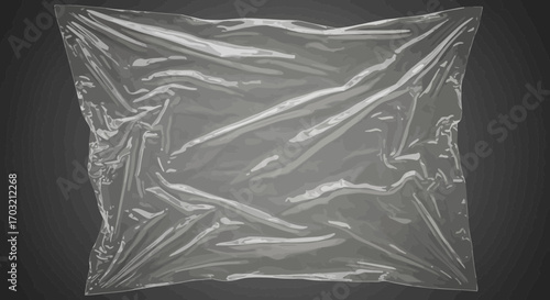 Wrinkled clear plastic wrap texture overlay effect, gray background and smooth surface