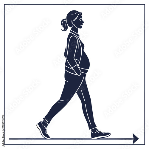Silhouette of a Pregnant Woman Walking for Exercise.