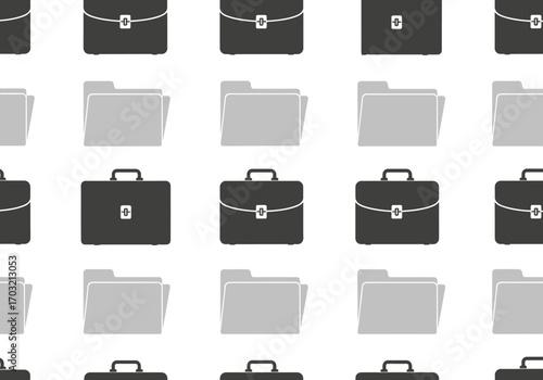Seamless pattern of briefcases and folders, creating a repetitive design on a white background.