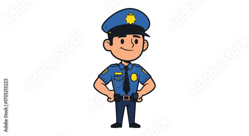Cartoon police officer standing confidently with hands on hips