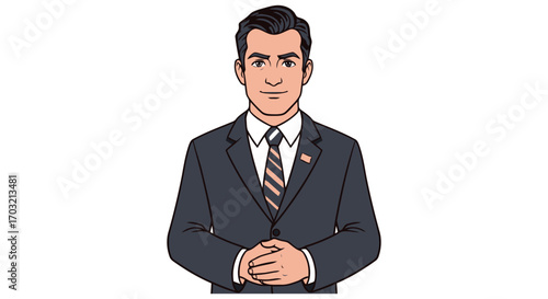 Man in suit and tie with american flag pin