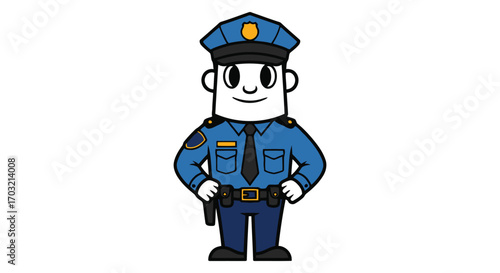 Friendly cartoon police officer standing proudly in uniform