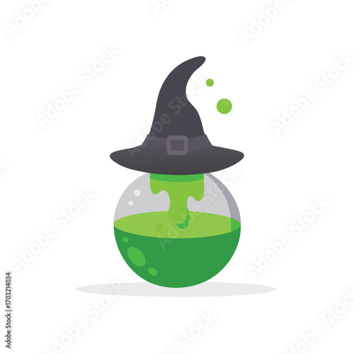 Dark witch hat over bubbling green potion bubbling potion