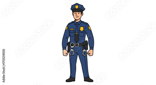 Full body illustration of a police officer in uniform standing