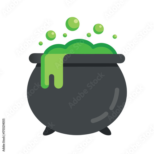 Flat colored witch cauldron bubbling green potion bubbling potion
