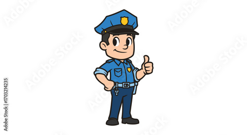 Friendly cartoon police officer giving a thumbs up gesture