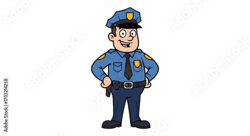 Cartoon police officer standing confidently with hands on hips