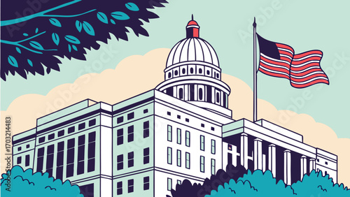 United States Capitol Building with American Flag.