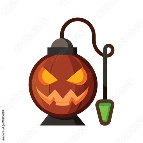 Glowing jackolantern with green handle halloween pumpkin