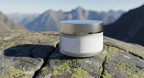 Rugged Cosmetic Jar Mockup On Rock With Mountain View (3)