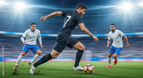 Wallpaper Mural Professional soccer player dribbling the ball past defenders in a stadium Torontodigital.ca