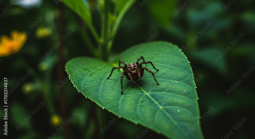 Fototapeta premium Emerald Embrace: A Spider's Stillness