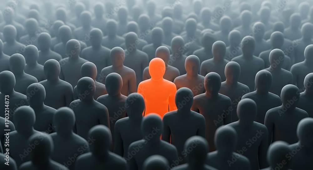Obraz premium Standing Out Person Among Crowd Leadership Concept