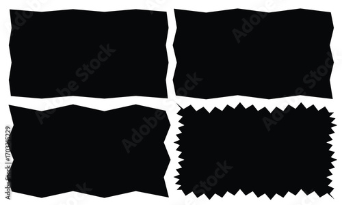 Set of vertical rectangle frames with wavy edges. Rectangular shapes with curvy borders. Mirror, picture or photo frameworks. Empty text boxes isolated on white background. Vector illustration. eps10