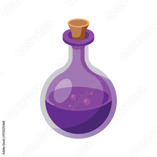 Purple potion bottle with cork and bubbles liquid