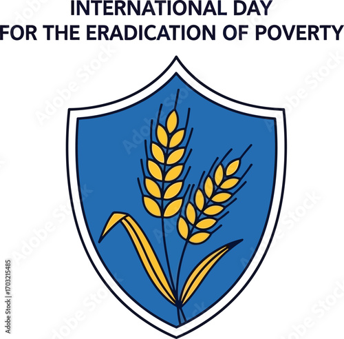 International day for the eradication of Poverty logo, a blue shield with wheat ears
