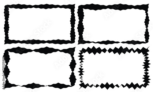 Set of vertical rectangle frames with wavy edges. Rectangular shapes with curvy borders. Mirror, picture or photo frameworks. Empty text boxes isolated on white background. Vector illustration. eps10