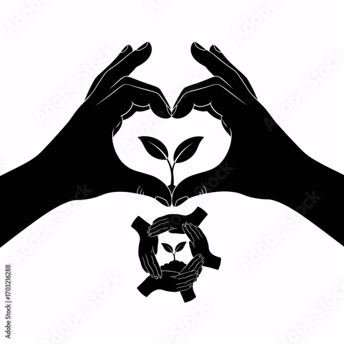 Caring hands nurture growing plant symbolizing hope, growth, and environmental protection for a brighter future