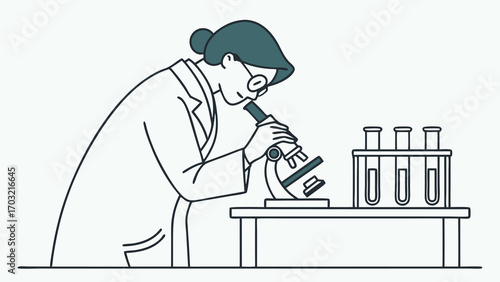 Scientist examining sample under microscope in laboratory setting.