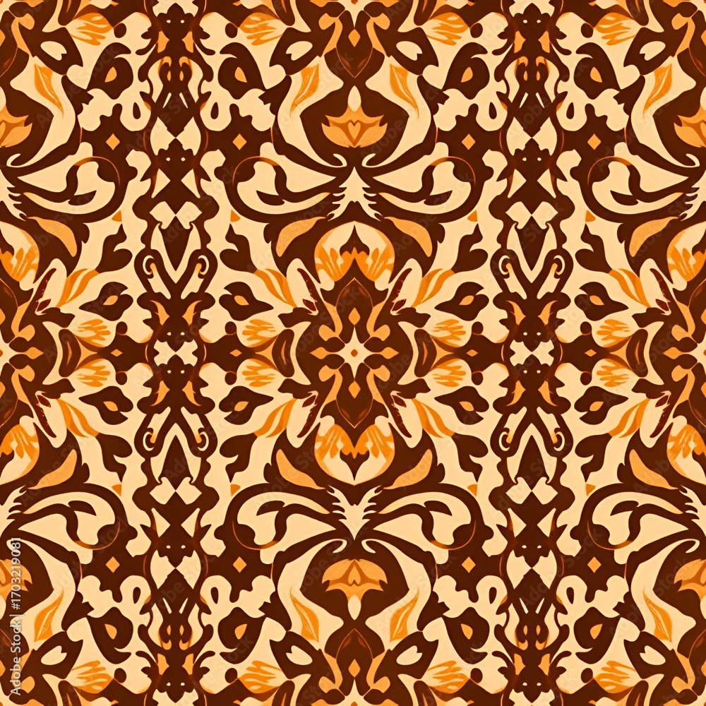 Javanese batik seamless texture with modern brown color Javanese batik seamless texture with modern brown color