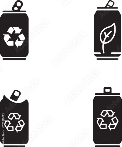 Black Beverage Cans with Eco-Friendly Recycling Icons – Sustainable Packaging Concept