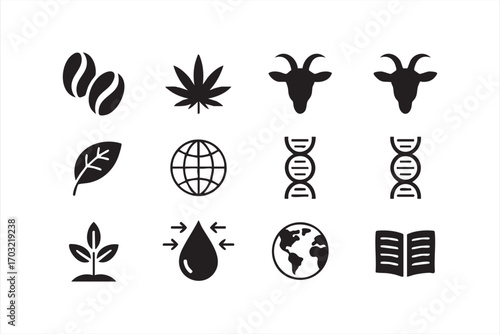 Eco science icons collection including sustainability water drop and genetics