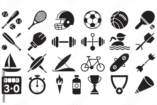 Vector sports illustration set with athletic gear and competition equipment