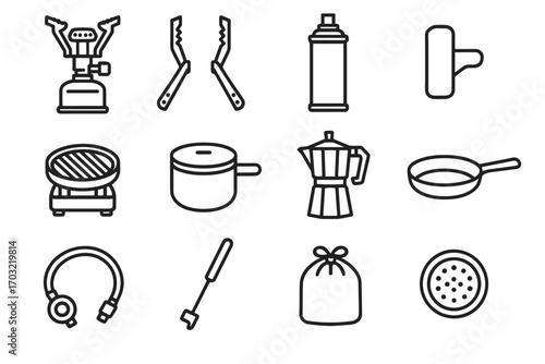 Icons stove icon ignition burner legs small vector carrying pouch foldable camping