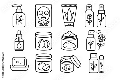 Icons icon bamboo organic pump skincare beeswax rose vector bar chamomile mask