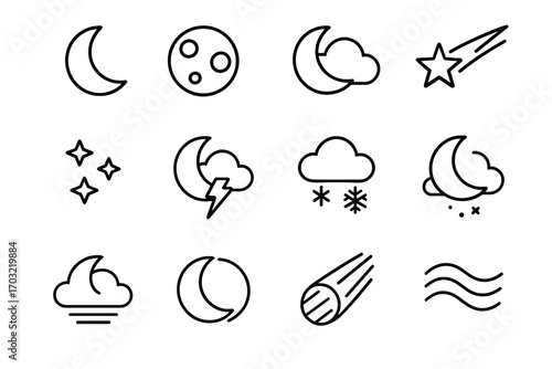 Eclipse rainy icon shooting night weather star aurora crescent vector icons full