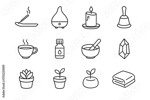 Corner icons crystal mindfulness essential blanket candle vector incense tea icon oil