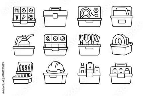 Garden screw bolt holder box icon oil can spare case icons vector