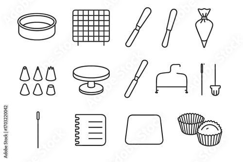 Icon cake baking spatula vector rack decorating turntable leveler tools piping tips