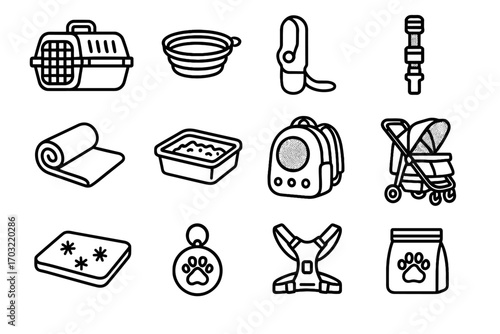 Tag pet box vector id seat bag travel icon harness icons